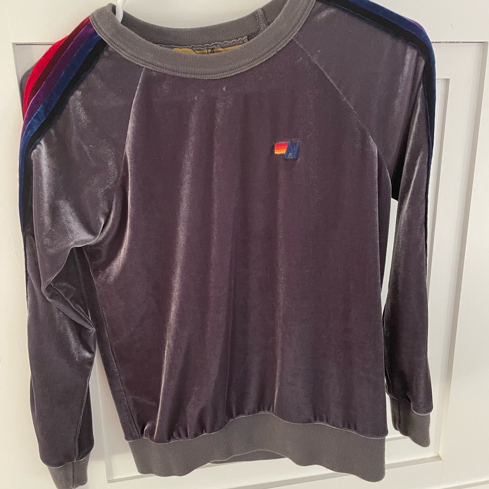 Aviator Nation big girls size 14 grey velour sweatshirt- LIKE NEW- hardly worn!